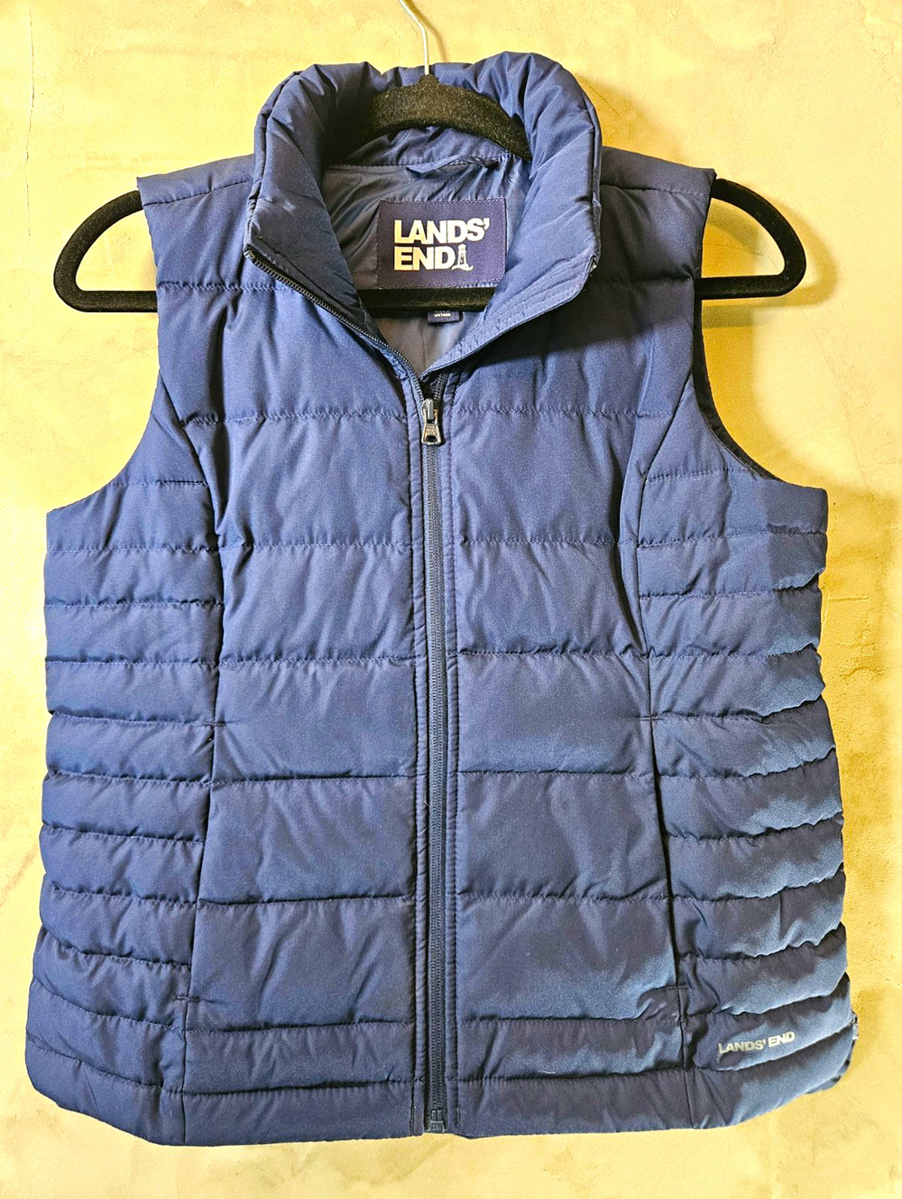 Lands' End Women’s XS/P Petite Blue Down Insulated Full Zip Puffer Vest